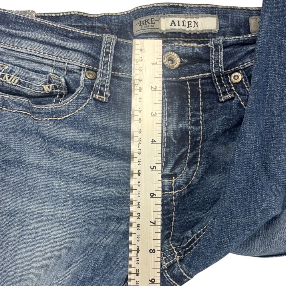 BKE Aiden Jeans Women's 28R Bootcut Mid Rise Stretch Whiskered Dark Wash Denim - Picture 10 of 12